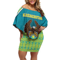Personalized Kazakhstan Family Matching Off Shoulder Short Dress and Hawaiian Shirt The Eagle With Kazakh Patterns - Wonder Print Shop