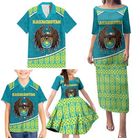 Personalized Kazakhstan Family Matching Puletasi and Hawaiian Shirt The Eagle With Kazakh Patterns - Wonder Print Shop
