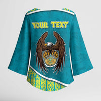 Personalized Kazakhstan Kimono Sleeve Blouse The Eagle With Kazakh Patterns - Wonder Print Shop