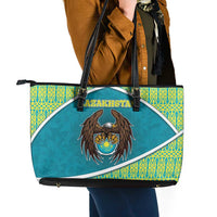 Kazakhstan Leather Tote Bag The Eagle With Kazakh Patterns - Wonder Print Shop