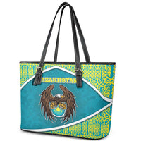 Kazakhstan Leather Tote Bag The Eagle With Kazakh Patterns - Wonder Print Shop