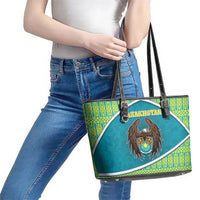 Kazakhstan Leather Tote Bag The Eagle With Kazakh Patterns - Wonder Print Shop