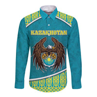 Personalized Kazakhstan Long Sleeve Button Shirt The Eagle With Kazakh Patterns - Wonder Print Shop