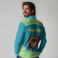 Personalized Kazakhstan Long Sleeve Polo Shirt The Eagle With Kazakh Patterns - Wonder Print Shop