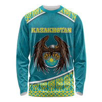 Personalized Kazakhstan Long Sleeve Shirt The Eagle With Kazakh Patterns - Wonder Print Shop