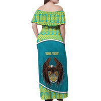 Personalized Kazakhstan Off Shoulder Maxi Dress The Eagle With Kazakh Patterns - Wonder Print Shop