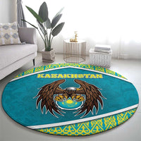 Kazakhstan Round Carpet The Eagle With Kazakh Patterns - Wonder Print Shop