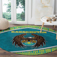 Kazakhstan Round Carpet The Eagle With Kazakh Patterns - Wonder Print Shop