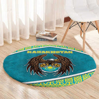 Kazakhstan Round Carpet The Eagle With Kazakh Patterns - Wonder Print Shop