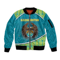 Personalized Kazakhstan Sleeve Zip Bomber Jacket The Eagle With Kazakh Patterns - Wonder Print Shop