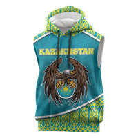 Personalized Kazakhstan Sleeveless Hoodie The Eagle With Kazakh Patterns - Wonder Print Shop