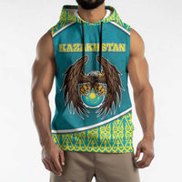 Personalized Kazakhstan Sleeveless Hoodie The Eagle With Kazakh Patterns - Wonder Print Shop