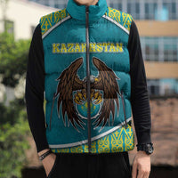 Personalized Kazakhstan Sleeveless Puffer Jacket The Eagle With Kazakh Patterns - Wonder Print Shop