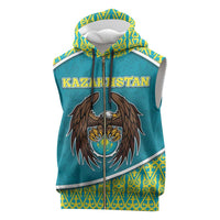 Personalized Kazakhstan Sleeveless Zip Hoodie The Eagle With Kazakh Patterns - Wonder Print Shop