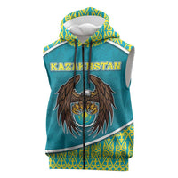 Personalized Kazakhstan Sleeveless Zip Hoodie The Eagle With Kazakh Patterns - Wonder Print Shop