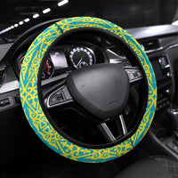 Kazakhstan Steering Wheel Cover The Eagle With Kazakh Patterns - Wonder Print Shop