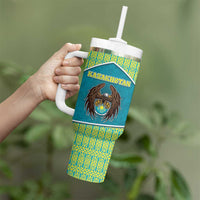 Personalized Kazakhstan Tumbler With Handle The Eagle With Kazakh Patterns - Wonder Print Shop