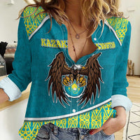 Personalized Kazakhstan Women Casual Shirt The Eagle With Kazakh Patterns - Wonder Print Shop