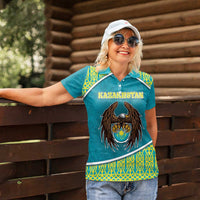 Personalized Kazakhstan Women Polo Shirt The Eagle With Kazakh Patterns - Wonder Print Shop