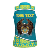 Personalized Kazakhstan Women Sleeveless Polo Shirt The Eagle With Kazakh Patterns - Wonder Print Shop