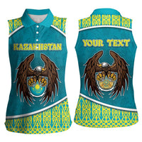Personalized Kazakhstan Women Sleeveless Polo Shirt The Eagle With Kazakh Patterns - Wonder Print Shop