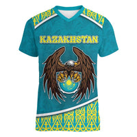 Personalized Kazakhstan Women V-Neck T-Shirt The Eagle With Kazakh Patterns - Wonder Print Shop