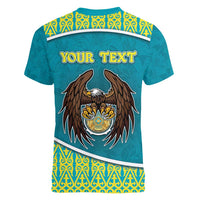 Personalized Kazakhstan Women V-Neck T-Shirt The Eagle With Kazakh Patterns - Wonder Print Shop