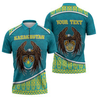 Personalized Kazakhstan Zipper Polo Shirt The Eagle With Kazakh Patterns - Wonder Print Shop