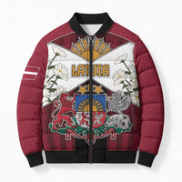 Personalized Latvia Bomber Puffer Jacket Symbol With Latvians Patterns - Wonder Print Shop