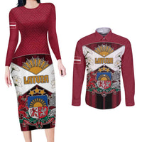 Personalized Latvia Couples Matching Long Sleeve Bodycon Dress and Long Sleeve Button Shirt Symbol With Latvians Patterns - Wonder Print Shop