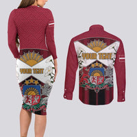 Personalized Latvia Couples Matching Long Sleeve Bodycon Dress and Long Sleeve Button Shirt Symbol With Latvians Patterns - Wonder Print Shop