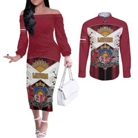 Personalized Latvia Couples Matching Off The Shoulder Long Sleeve Dress and Long Sleeve Button Shirt Symbol With Latvians Patterns - Wonder Print Shop