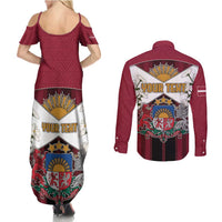 Personalized Latvia Couples Matching Summer Maxi Dress and Long Sleeve Button Shirt Symbol With Latvians Patterns - Wonder Print Shop
