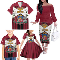 Personalized Latvia Family Matching Off The Shoulder Long Sleeve Dress and Hawaiian Shirt Symbol With Latvians Patterns - Wonder Print Shop