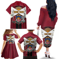 Personalized Latvia Family Matching Off The Shoulder Long Sleeve Dress and Hawaiian Shirt Symbol With Latvians Patterns - Wonder Print Shop
