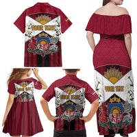 Personalized Latvia Family Matching Off Shoulder Maxi Dress and Hawaiian Shirt Symbol With Latvians Patterns - Wonder Print Shop