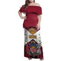 Personalized Latvia Family Matching Off Shoulder Maxi Dress and Hawaiian Shirt Symbol With Latvians Patterns - Wonder Print Shop