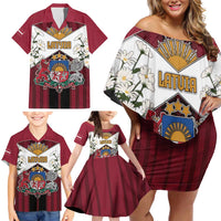 Personalized Latvia Family Matching Off Shoulder Short Dress and Hawaiian Shirt Symbol With Latvians Patterns - Wonder Print Shop