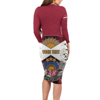 Personalized Latvia Long Sleeve Bodycon Dress Symbol With Latvians Patterns - Wonder Print Shop