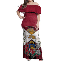 Personalized Latvia Off Shoulder Maxi Dress Symbol With Latvians Patterns - Wonder Print Shop