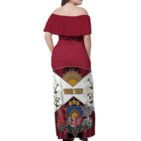 Personalized Latvia Off Shoulder Maxi Dress Symbol With Latvians Patterns - Wonder Print Shop