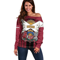 Personalized Latvia Off Shoulder Sweater Symbol With Latvians Patterns - Wonder Print Shop