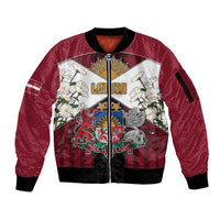 Personalized Latvia Sleeve Zip Bomber Jacket Symbol With Latvians Patterns - Wonder Print Shop