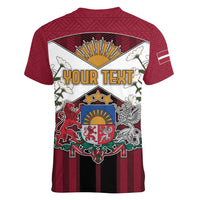 Personalized Latvia Women V-Neck T-Shirt Symbol With Latvians Patterns - Wonder Print Shop