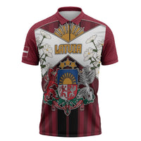 Personalized Latvia Zipper Polo Shirt Symbol With Latvians Patterns - Wonder Print Shop