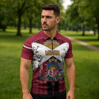 Personalized Latvia Zipper Polo Shirt Symbol With Latvians Patterns - Wonder Print Shop