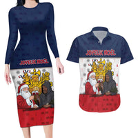 France Christmas Couples Matching Long Sleeve Bodycon Dress and Hawaiian Shirt Pere Noel And Pere Fouettard - Wonder Print Shop