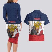 France Christmas Couples Matching Long Sleeve Bodycon Dress and Hawaiian Shirt Pere Noel And Pere Fouettard - Wonder Print Shop