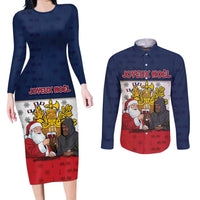 France Christmas Couples Matching Long Sleeve Bodycon Dress and Long Sleeve Button Shirt Pere Noel And Pere Fouettard - Wonder Print Shop