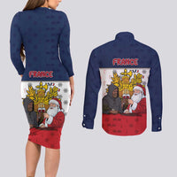 France Christmas Couples Matching Long Sleeve Bodycon Dress and Long Sleeve Button Shirt Pere Noel And Pere Fouettard - Wonder Print Shop